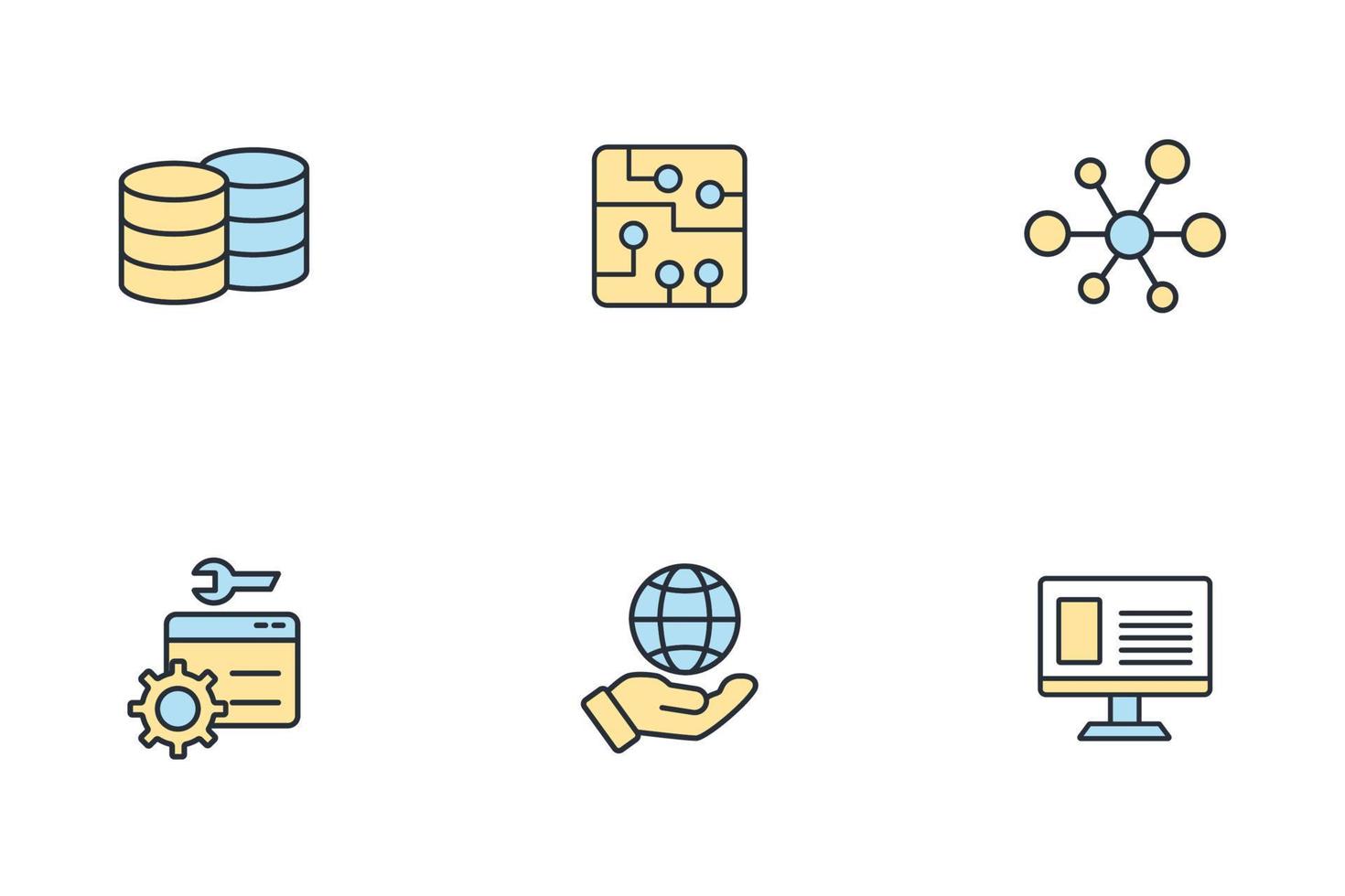 conjunto de ícones de tecnologia da informação. elementos do vetor de símbolo de pacote de tecnologia da informação para web infográfico