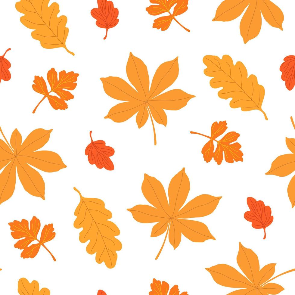 padrão sem emenda de folhas de outono, ilustração de estilo plano de conceito minimalista de vetor simples, ornamento floral natural desenhado à mão laranja para convites, têxteis, papel de presente, decoração de férias de outono