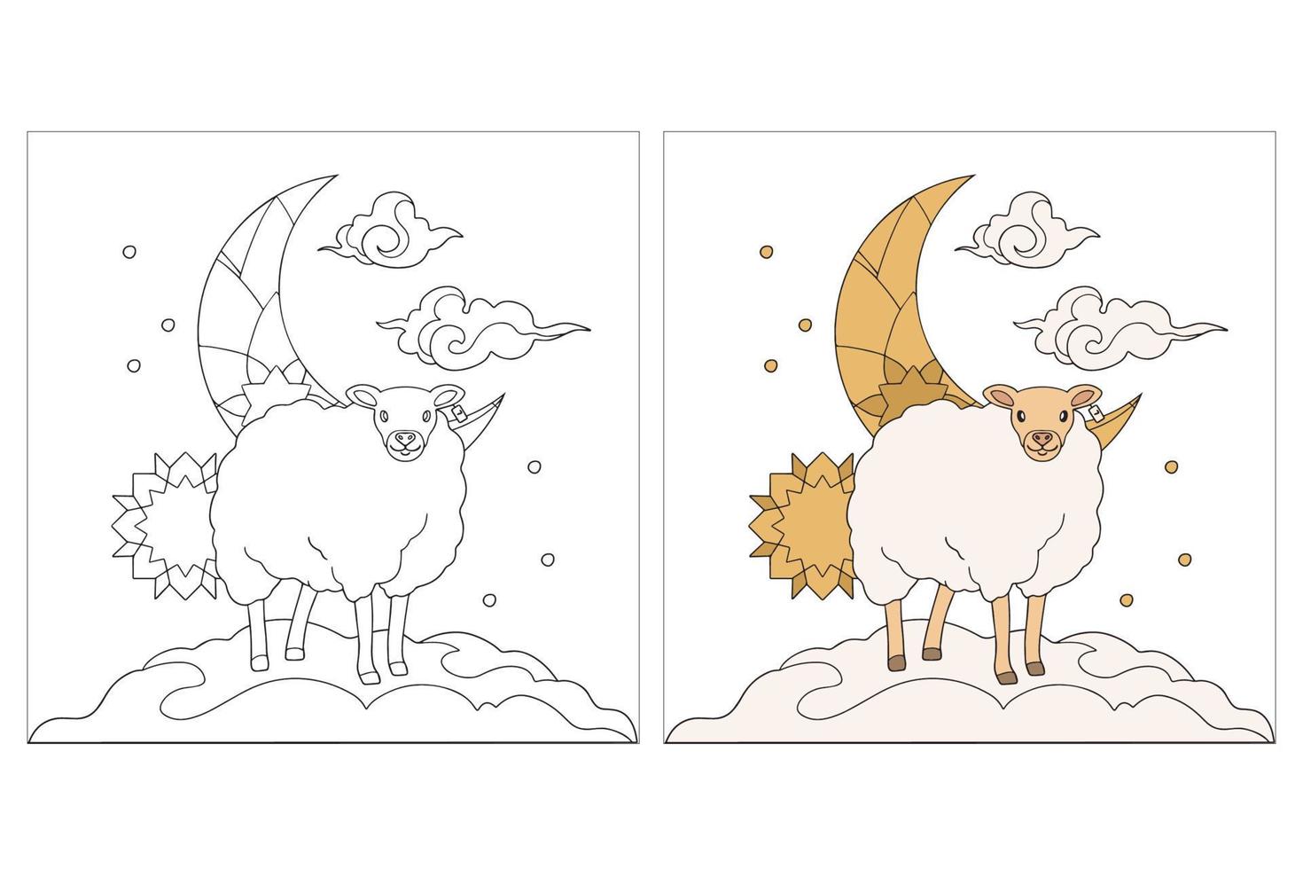 desenhos para colorir eid al adha desenhados à mão para crianças 2 vetor