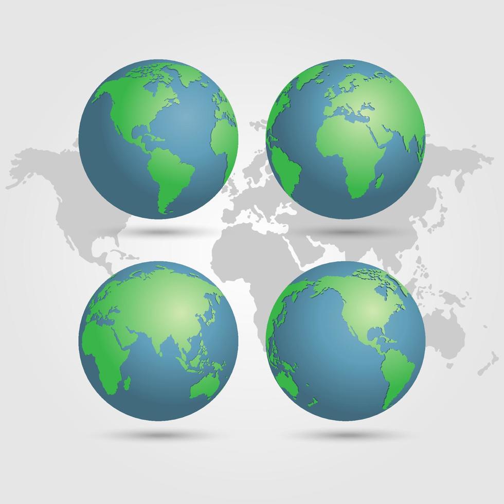 conjunto de ícone da terra do globo. globo terrestre com o mapa-múndi em ilustração vetorial de fundo. símbolo do globo. vetor