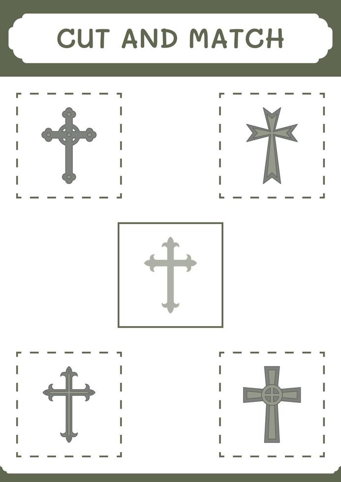 cortar e combinar partes da cruz cristã, jogo para crianças. ilustração vetorial, planilha para impressão vetor