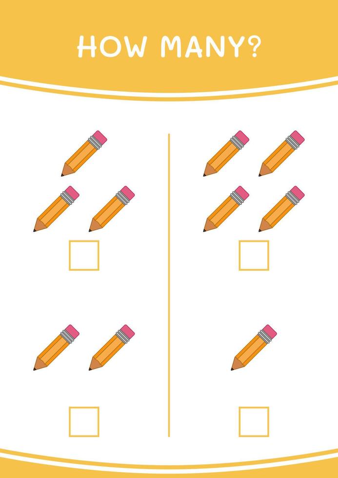 quantos de lápis, jogo para crianças. ilustração vetorial, planilha para impressão vetor