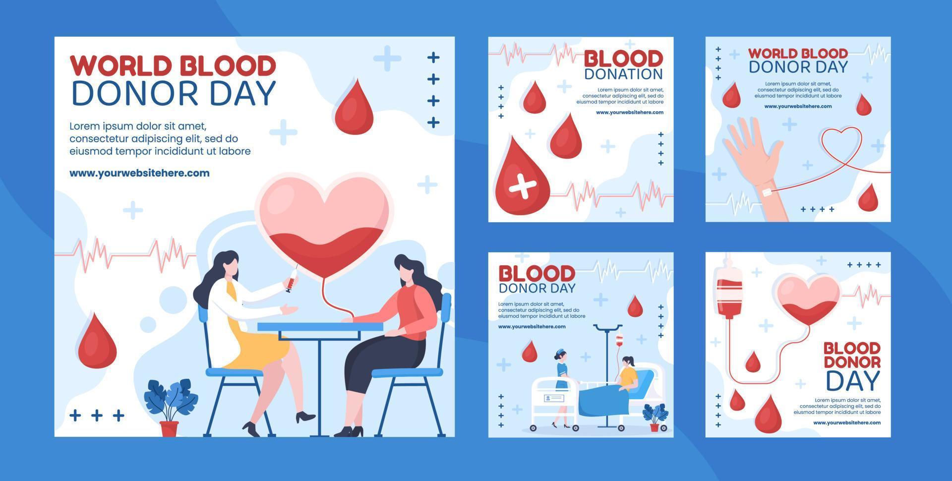 modelo de postagem de mídia social do dia mundial do doador de sangue ilustração vetorial de fundo de desenho animado plano vetor