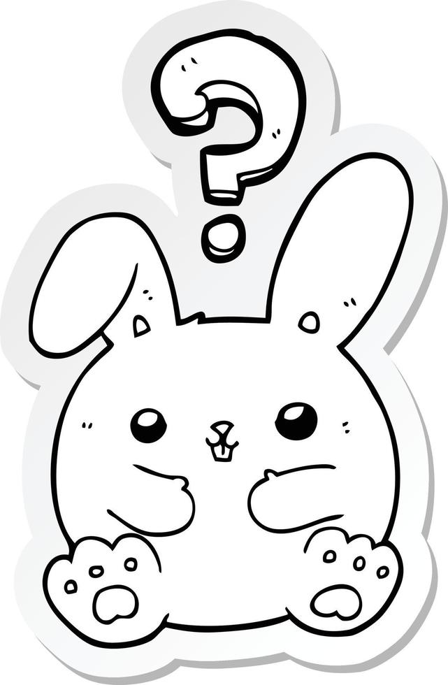 adesivo de um coelho de desenho animado com ponto de interrogação vetor