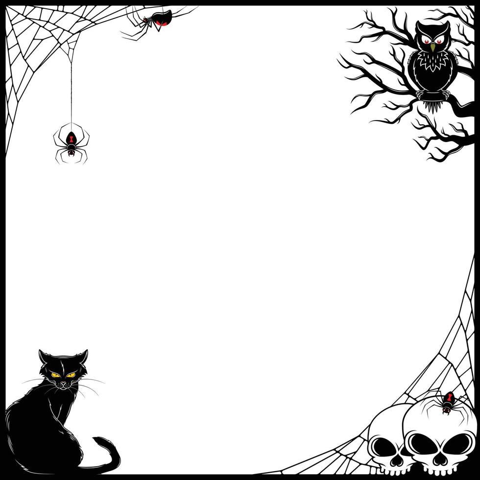 design vetorial de quadro para com elementos característicos do halloween com morcegos, aranhas e caveiras vetor