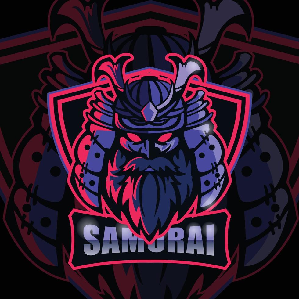 design de logotipo de mascote de cabeça de samurai barbudo para esport vetor