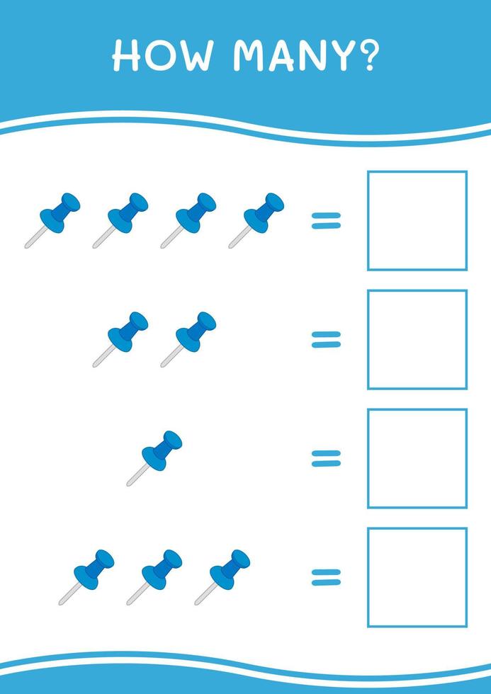 quantos de alfinete, jogo para crianças. ilustração vetorial, planilha para impressão vetor