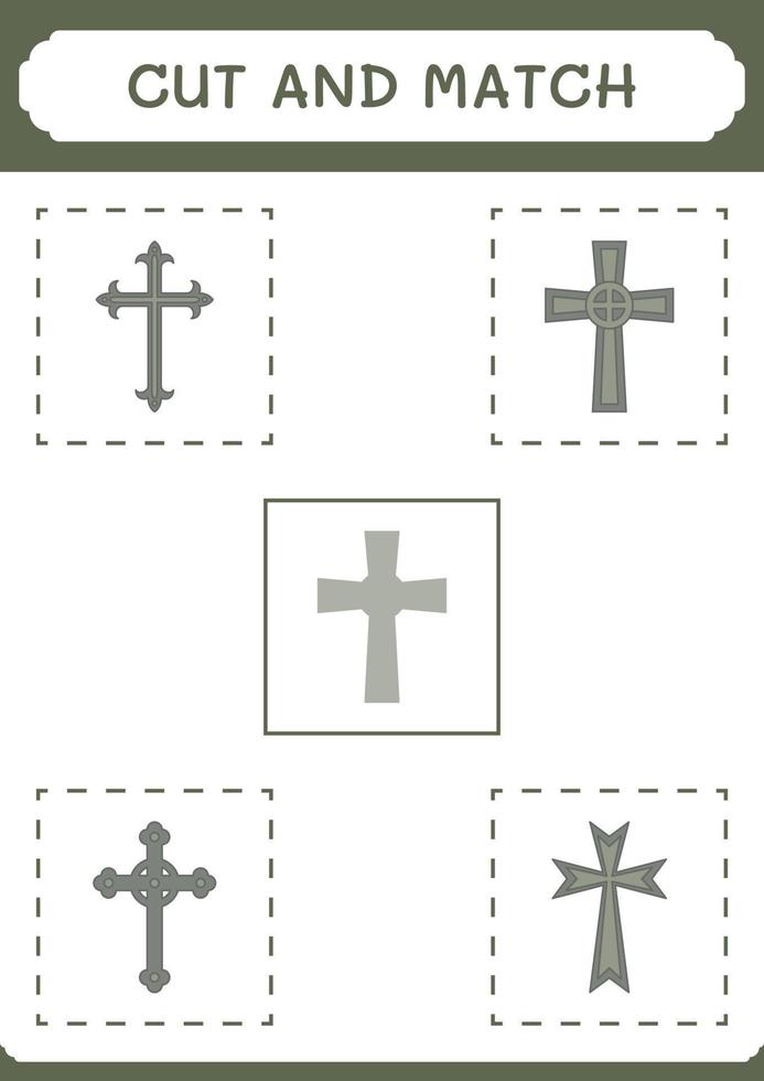 cortar e combinar partes da cruz cristã, jogo para crianças. ilustração vetorial, planilha para impressão vetor