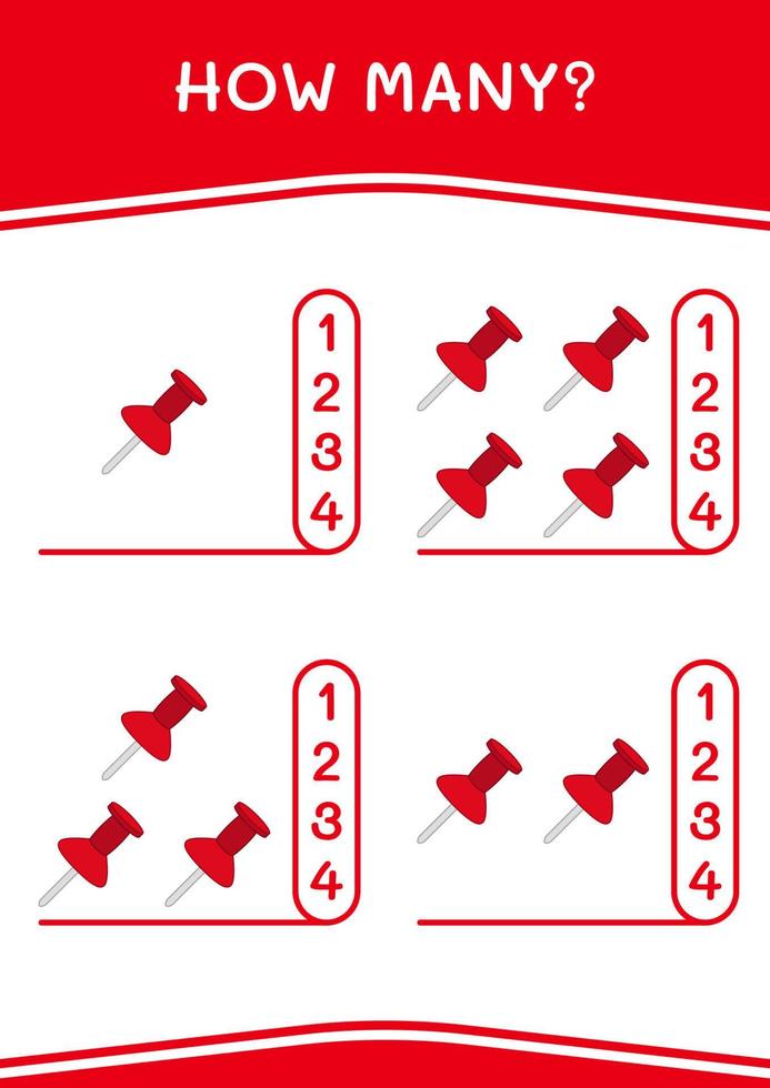 quantos de alfinete, jogo para crianças. ilustração vetorial, planilha para impressão vetor