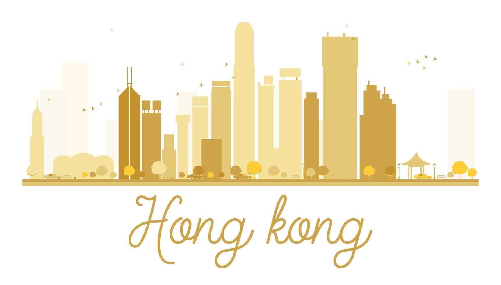 silhueta dourada do horizonte da cidade de hong kong. vetor