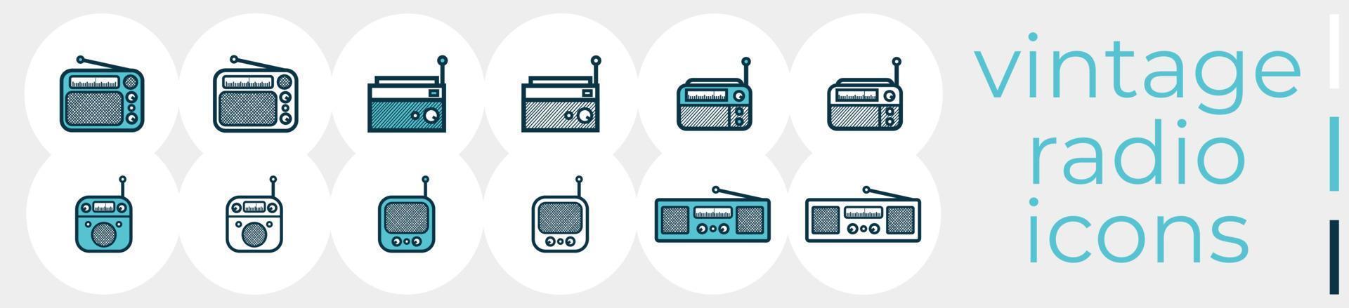 conjunto de ícones de rádio - desenho de linha simples vetor