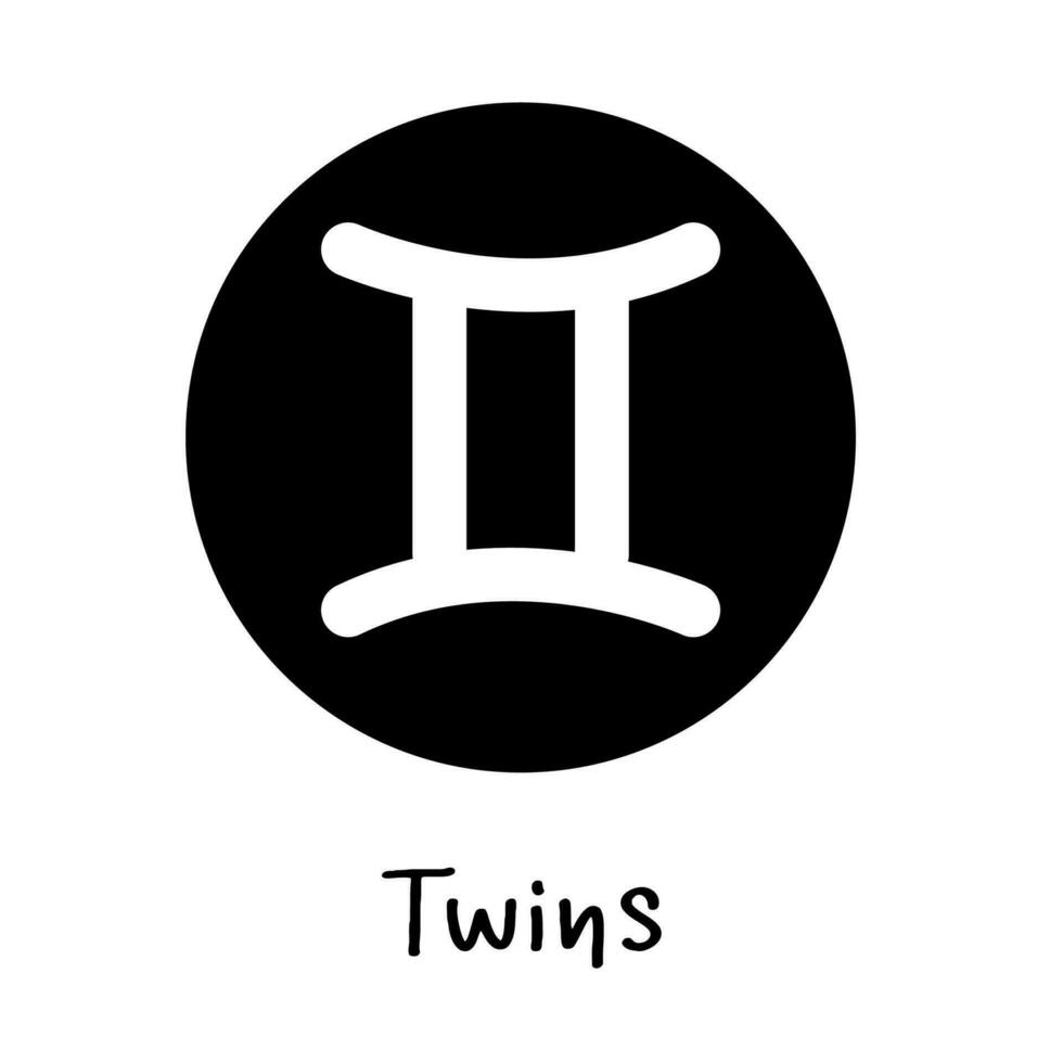signo de gêmeos brancos em um círculo preto. vetor