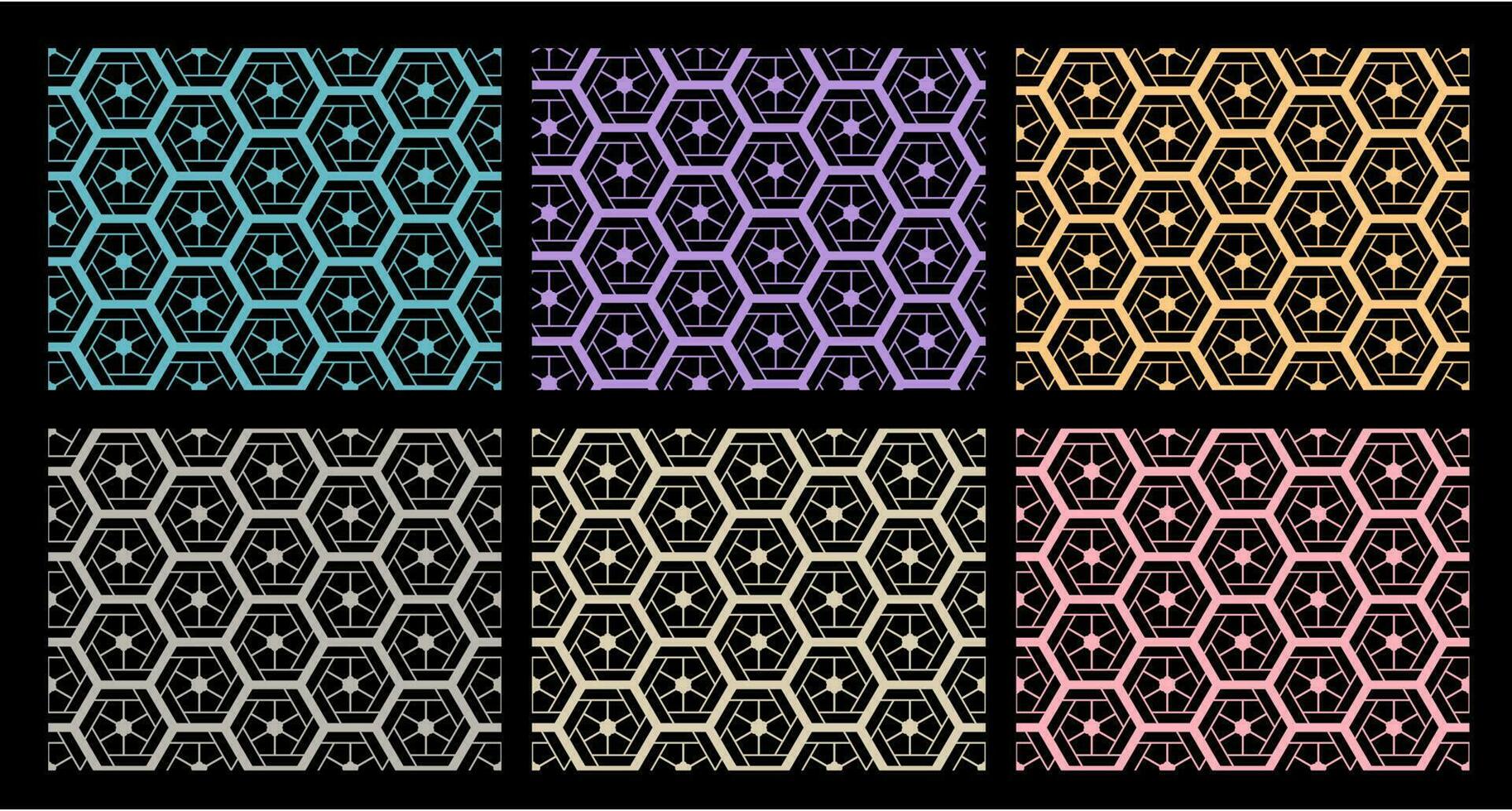 pacote hexagonal sem costura com flores sobrepostas multicoloridas. vetor