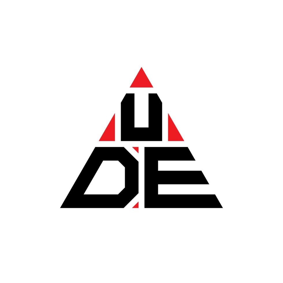 design de logotipo de letra triângulo ude com forma de triângulo. monograma de design de logotipo de triângulo ude. modelo de logotipo de vetor de triângulo ude com cor vermelha. ude logotipo triangular logotipo simples, elegante e luxuoso.