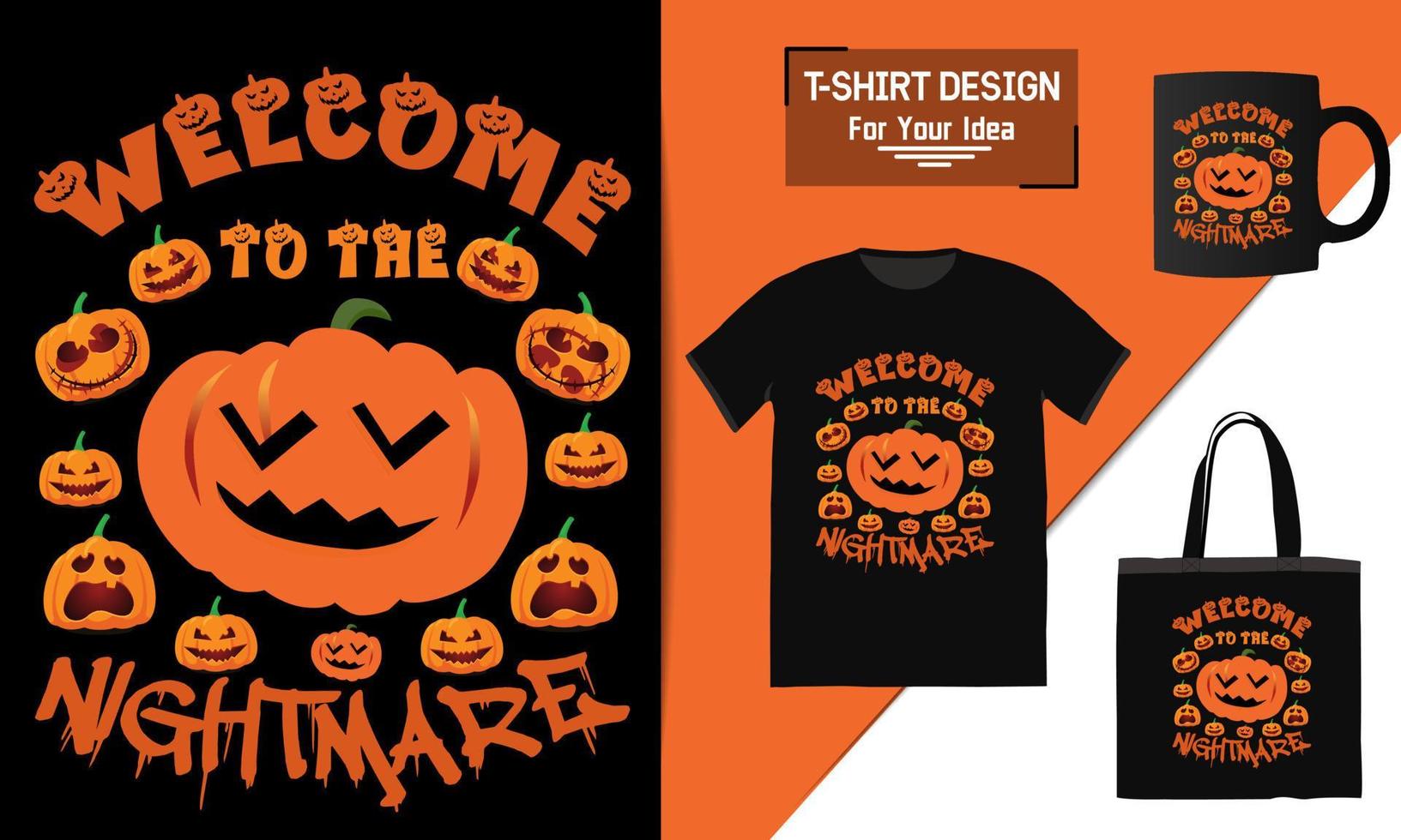 design de camiseta de feliz dia das bruxas, elemento de tipografia de halloween de design de modelo vetor
