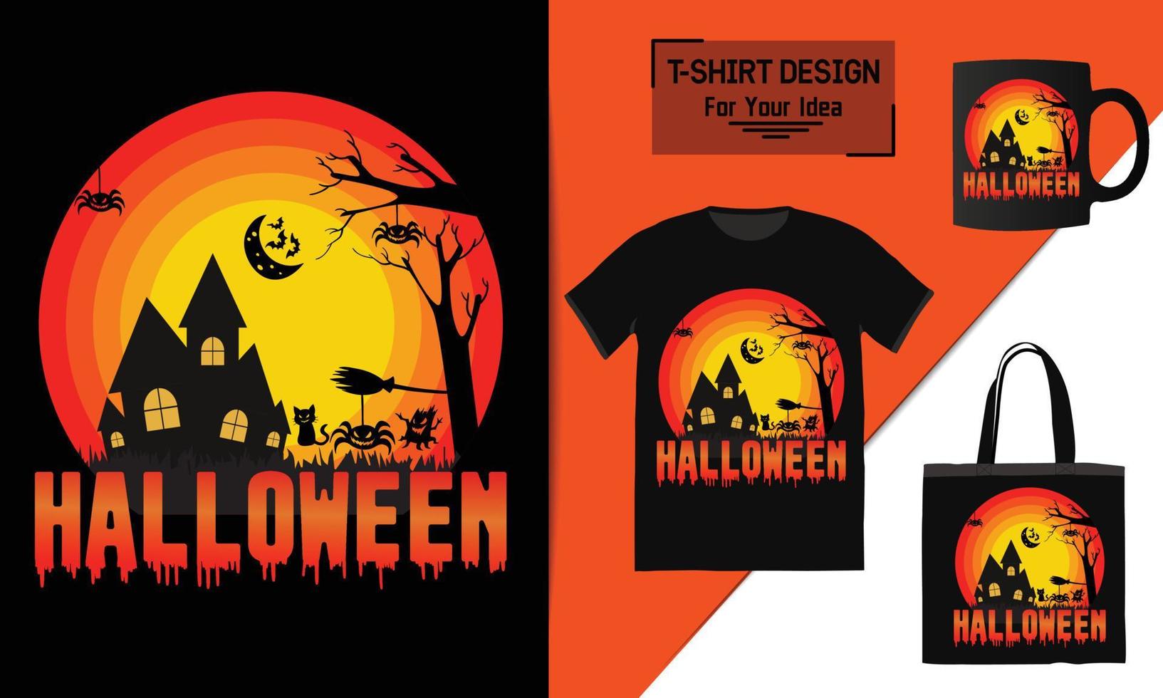 design de camiseta de feliz dia das bruxas, elemento de tipografia de halloween de design de modelo vetor