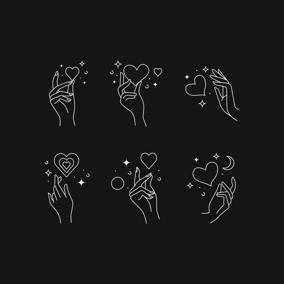 conjunto de logotipo estético de arte de linha de mão minimalista vetor livre