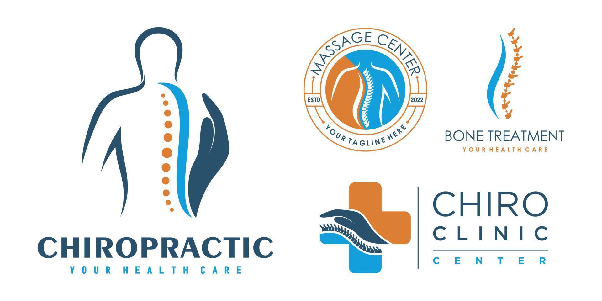 coleção de design de logotipo de conjunto de ícones de quiropraxia para terapia de massagem com vetor premium de conceito exclusivo