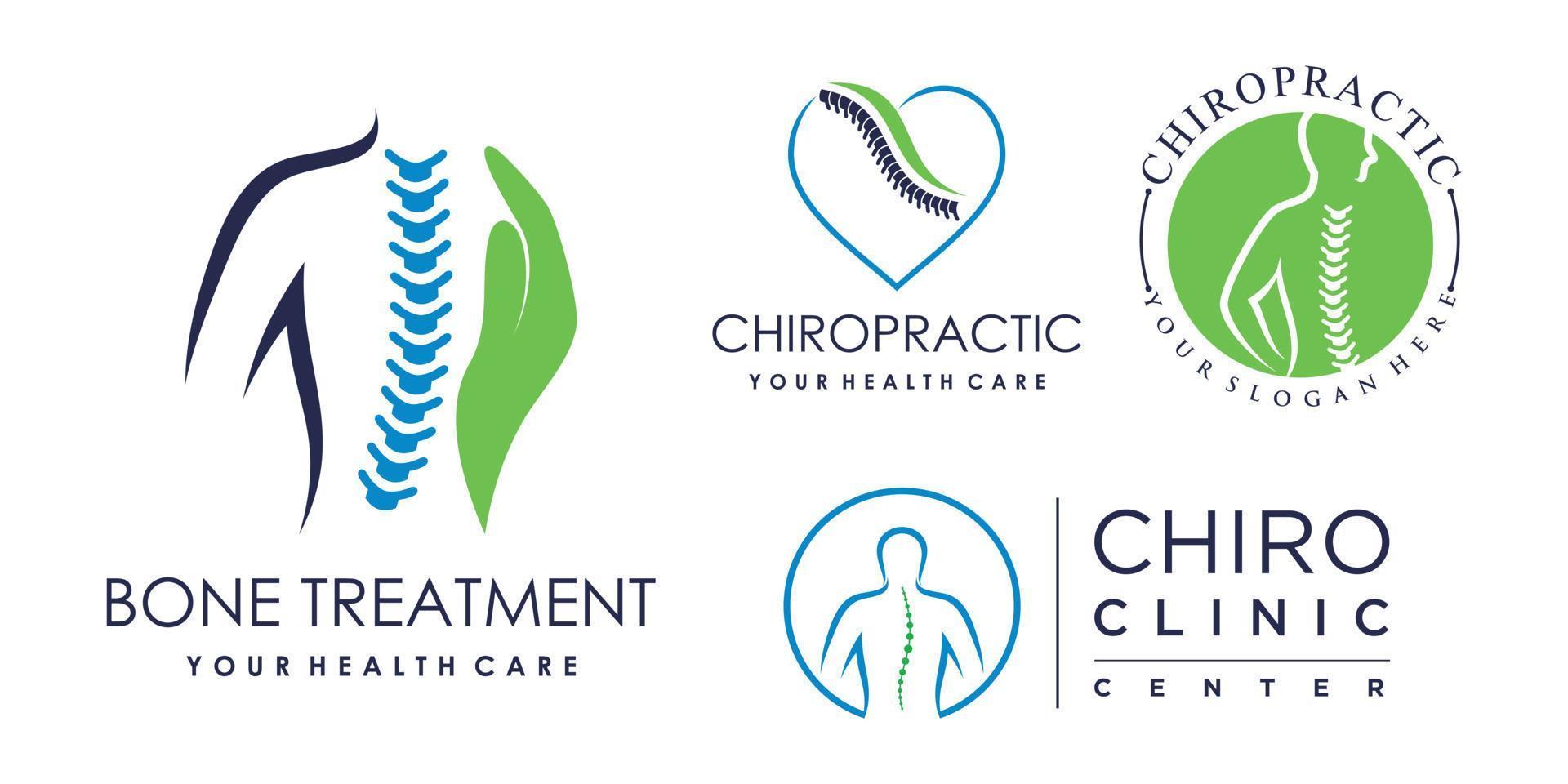 conjunto de design de logotipo de ícone de tratamento ósseo para terapia de massagem com vetor premium de elemento criativo