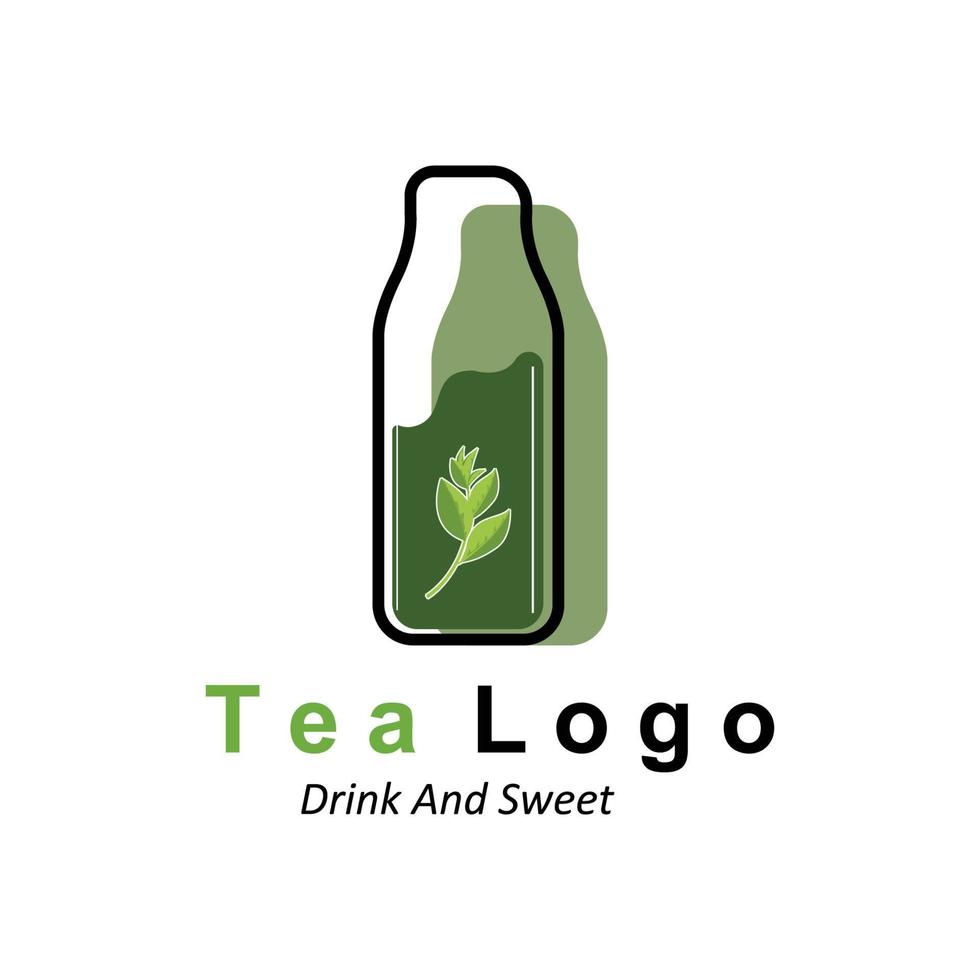 design de logotipo de chá, ícone de bebida vetorial de folhas verdes, para saúde vetor
