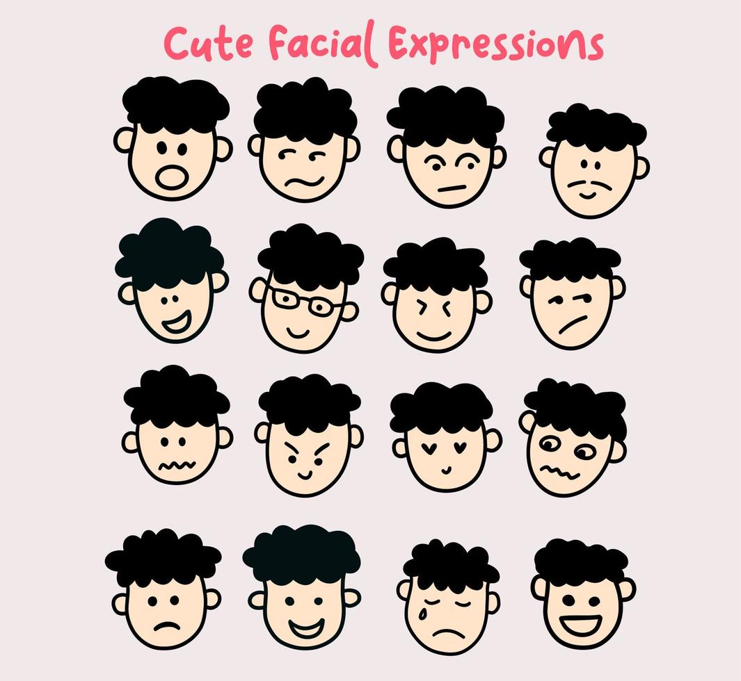 um conjunto de expressões faciais diversas vetor