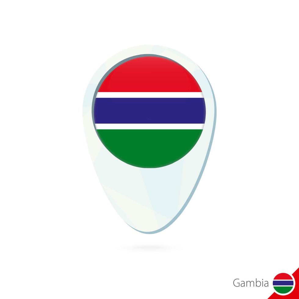 ícone de pino do mapa de localização da bandeira da Gâmbia em fundo branco. vetor