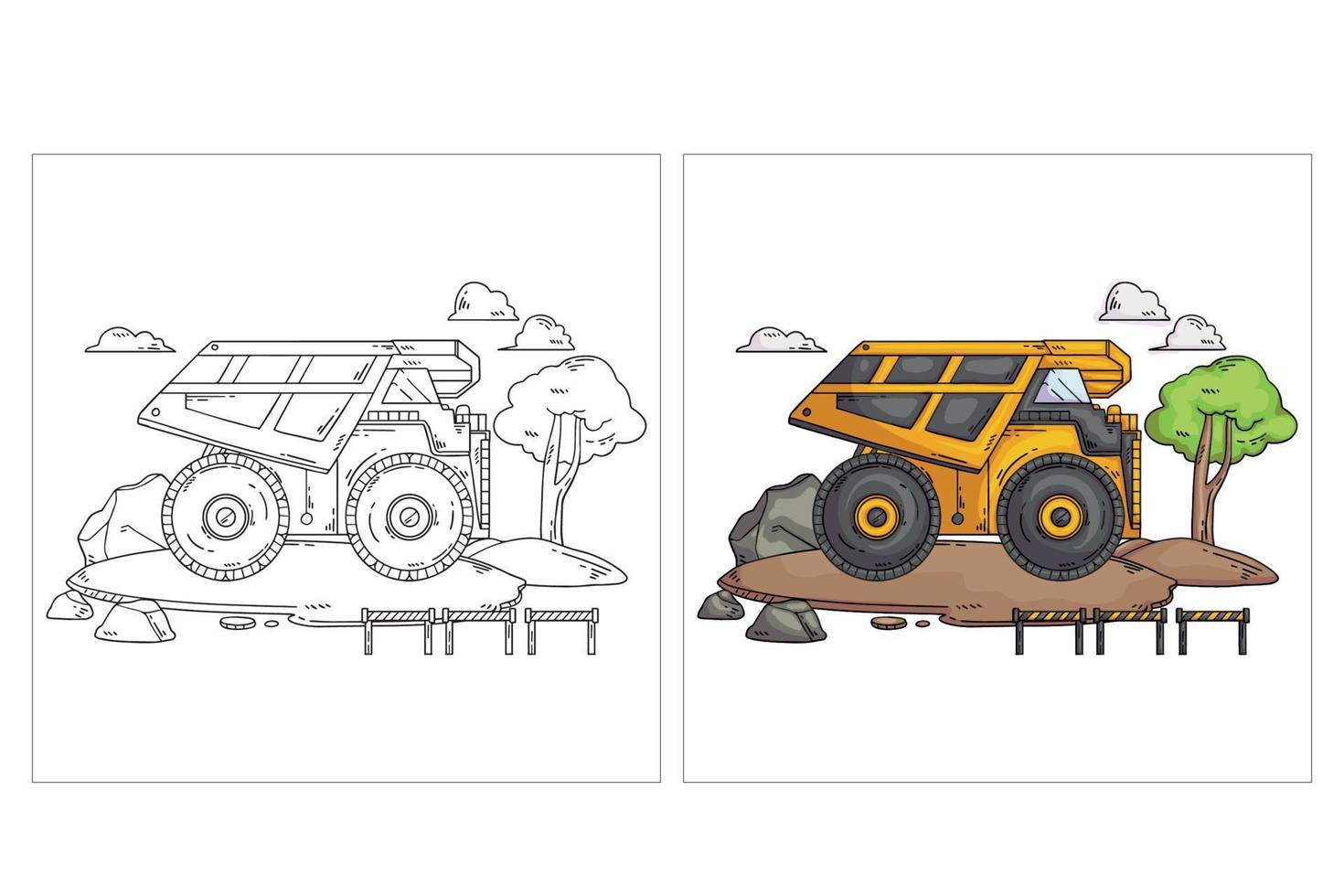 veículo de construção bonito desenhado à mão para colorir página fora do caminhão rodoviário vetor