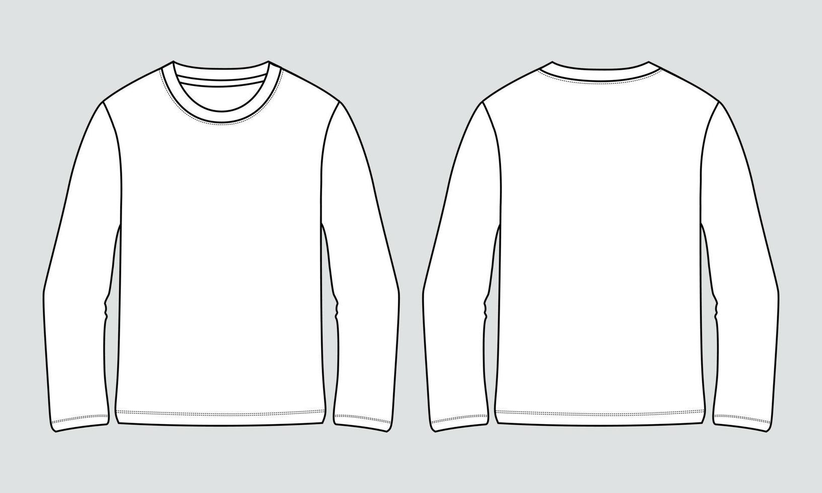 modelo de ilustração vetorial de esboço plano de moda técnica de camiseta de manga longa para homens e meninos vetor