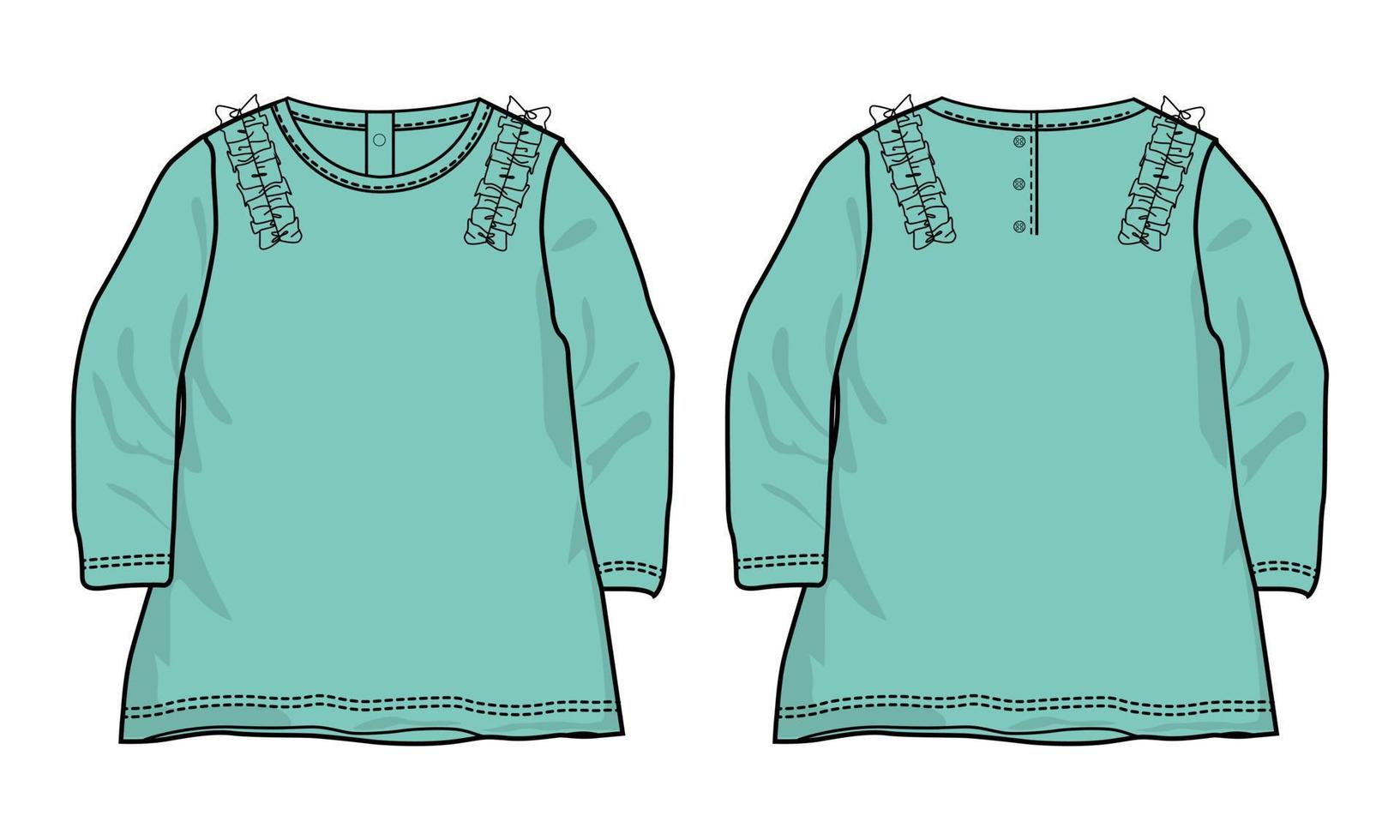 bebê meninas vestido design moda esboço plano ilustração vetorial modelo de cor verde vetor