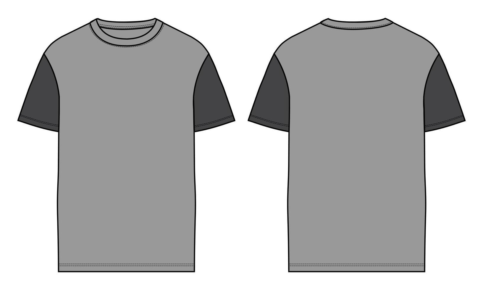 camiseta de manga curta de duas cores de cor modelo de ilustração vetorial de estilo plano vistas frontal e traseira vetor