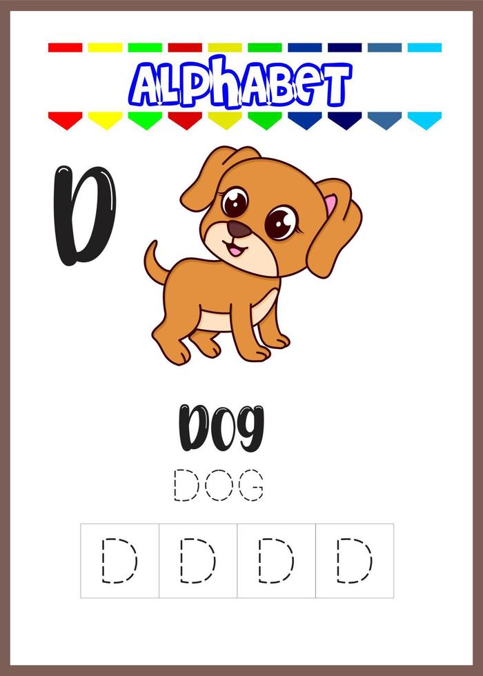 letra do alfabeto d para página de cachorro, cachorro fofo vetor