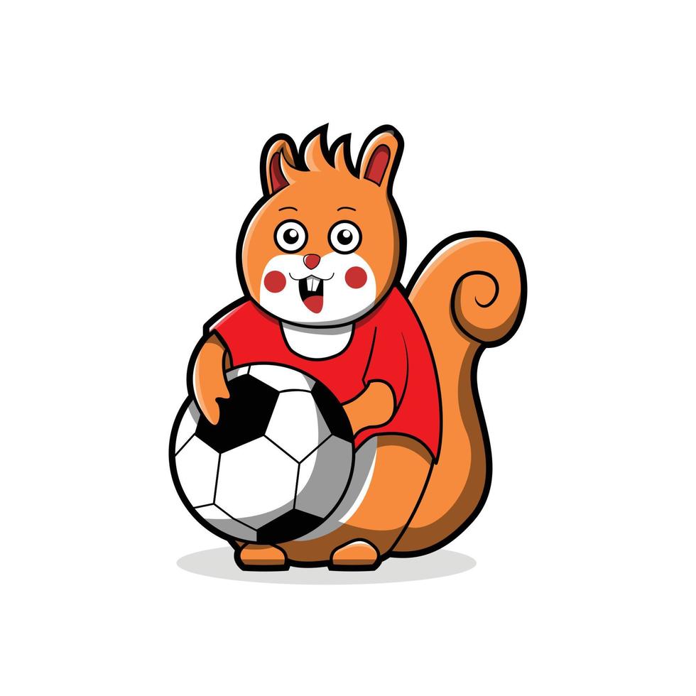 esquilo bonito jogando bola de futebol design de ilustração vetorial vetor