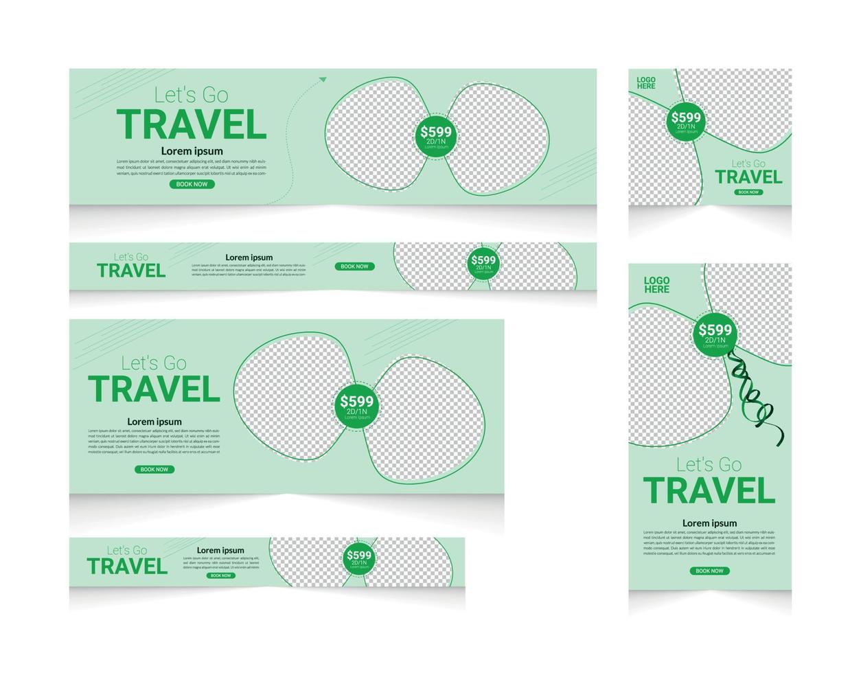 design de modelo de postagem de banner da web de venda de viagens vetor