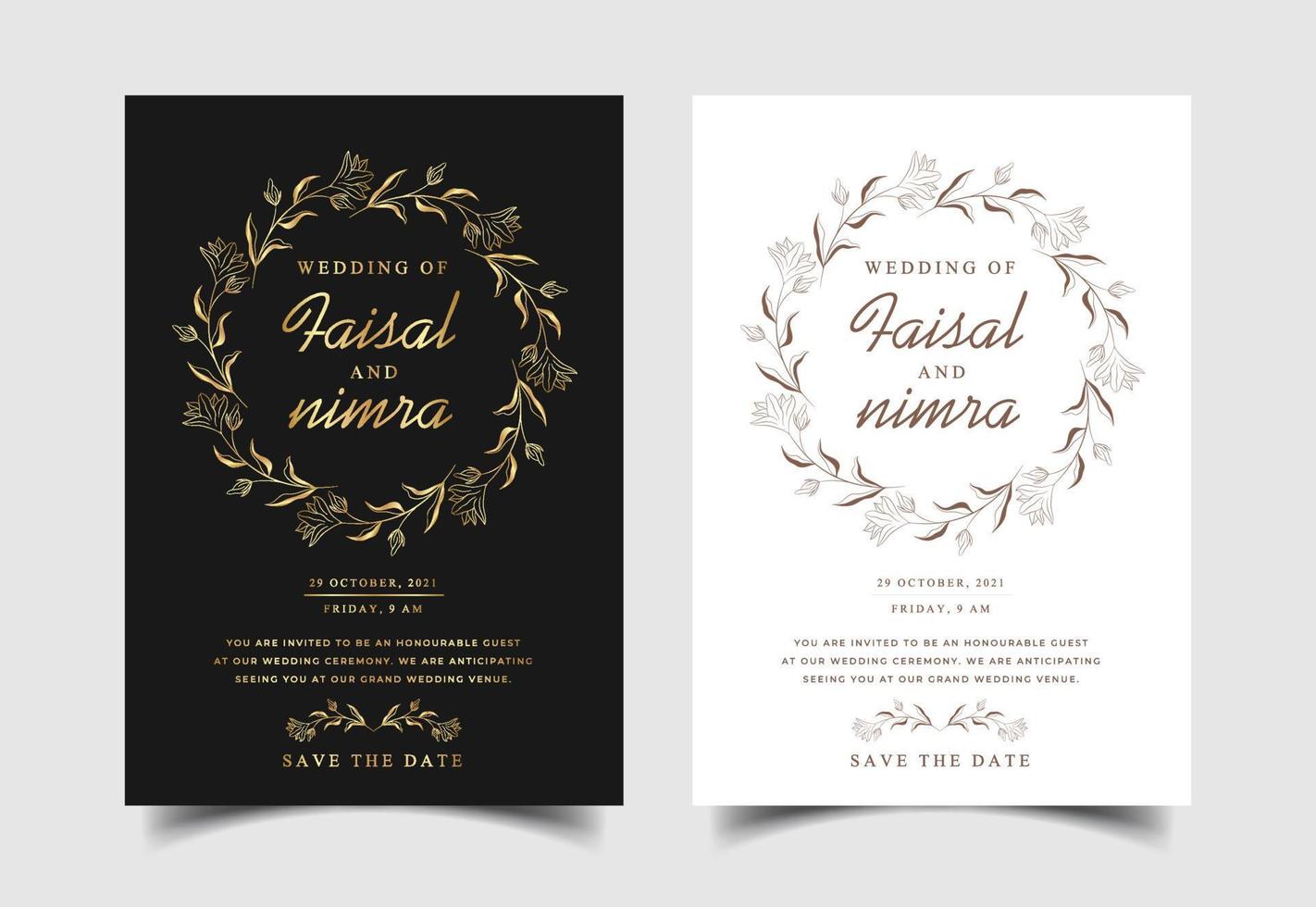 cartão de convite de casamento floral e botânico desenhado à mão vetor