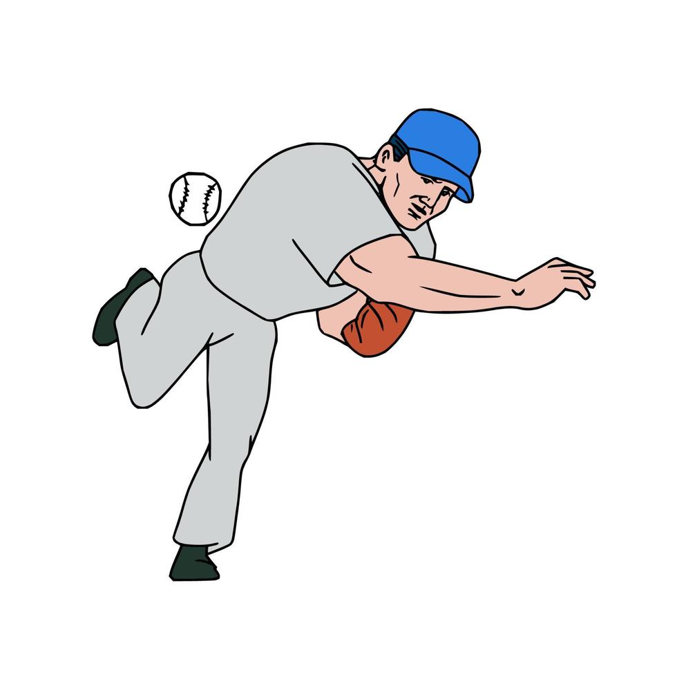desenho de bola de arremesso de jogador de beisebol vetor