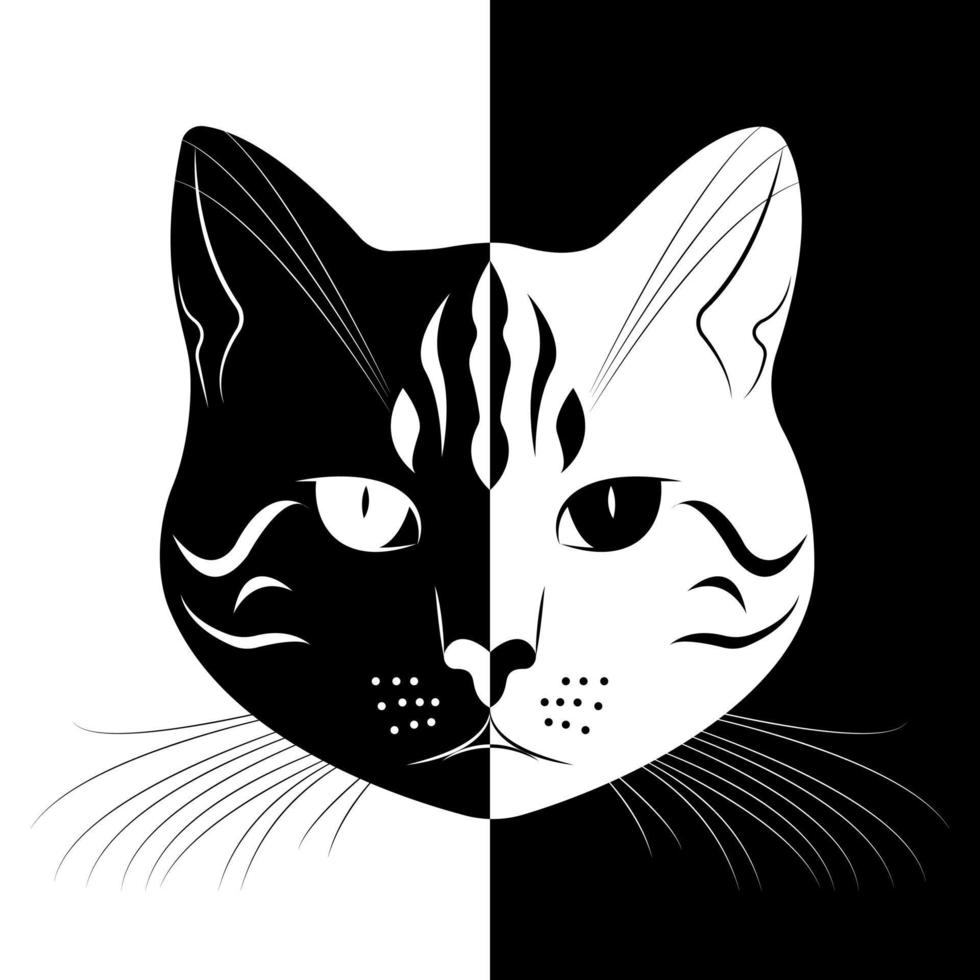 retrato de gato preto e branco de vetor. design elegante. impressão, pôster, logotipo. animal de estimação. ilustração vetorial vetor