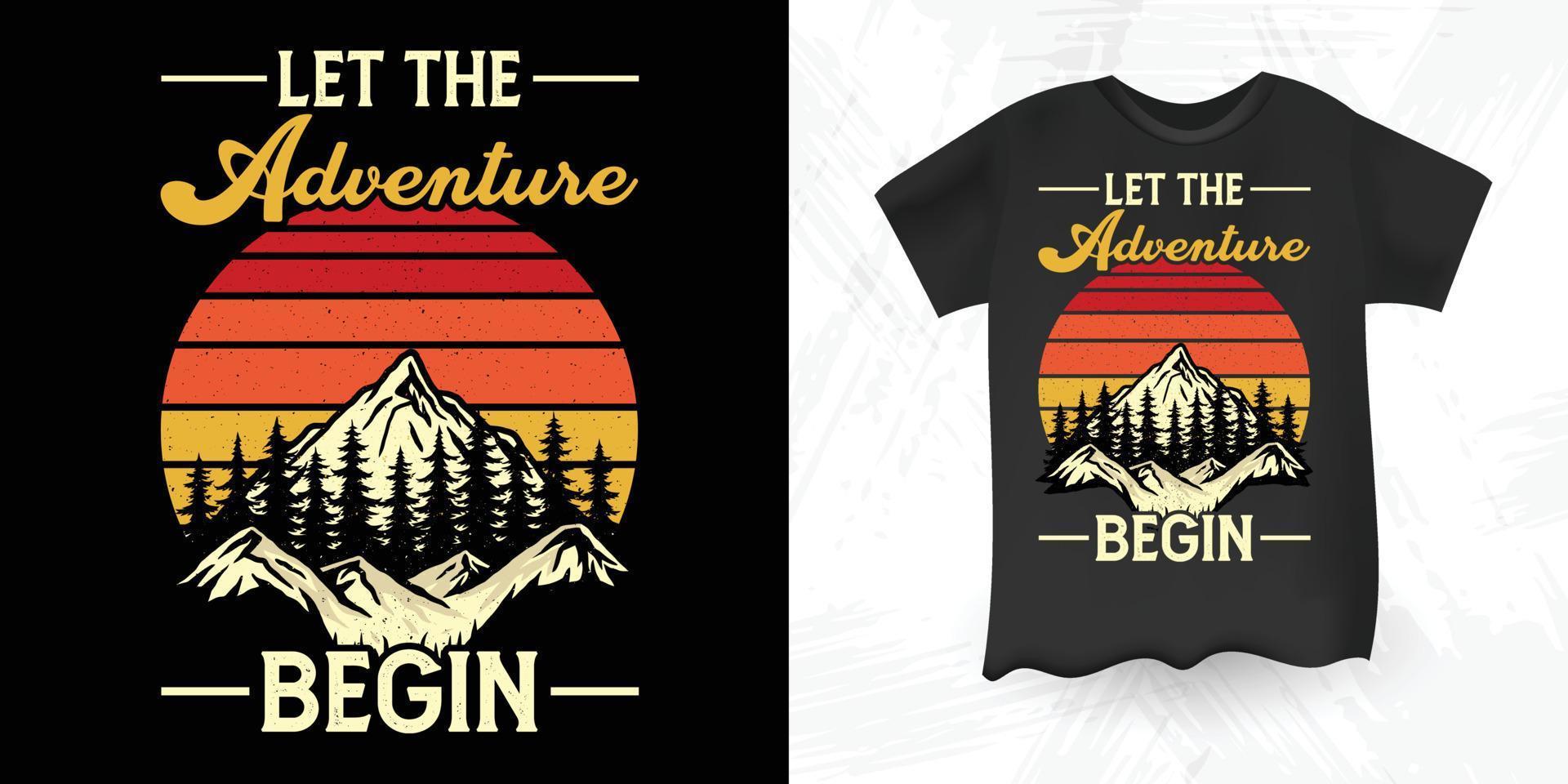 alpinista de escalada deixe a aventura começar design de camiseta de escalada vintage retrô vetor