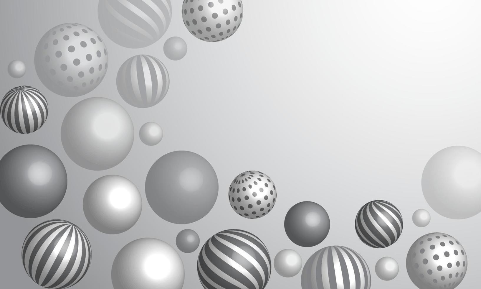 abstrato com esferas 3d dinâmicas. bolhas brancas e cinzas. ilustração em vetor de bolas texturizadas com um padrão listrado. design moderno de banner ou pôster na moda