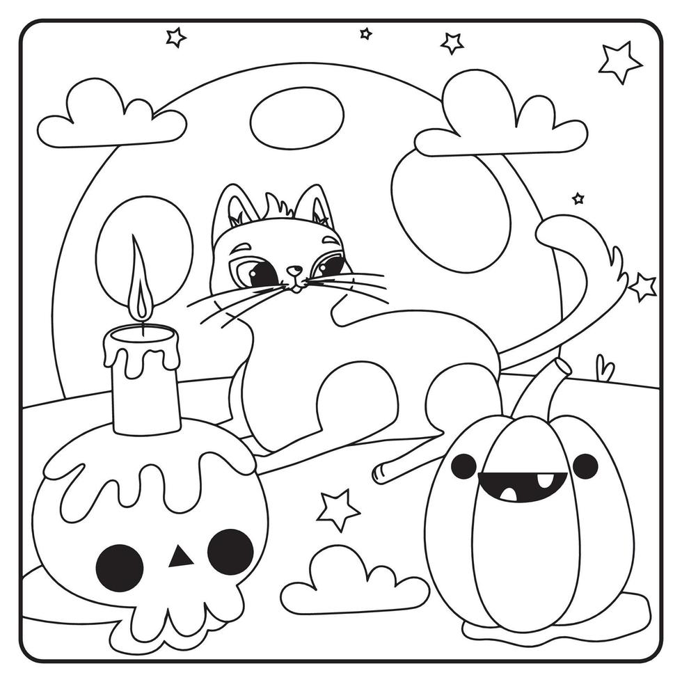 desenhos para colorir de gato de halloween para crianças vetor