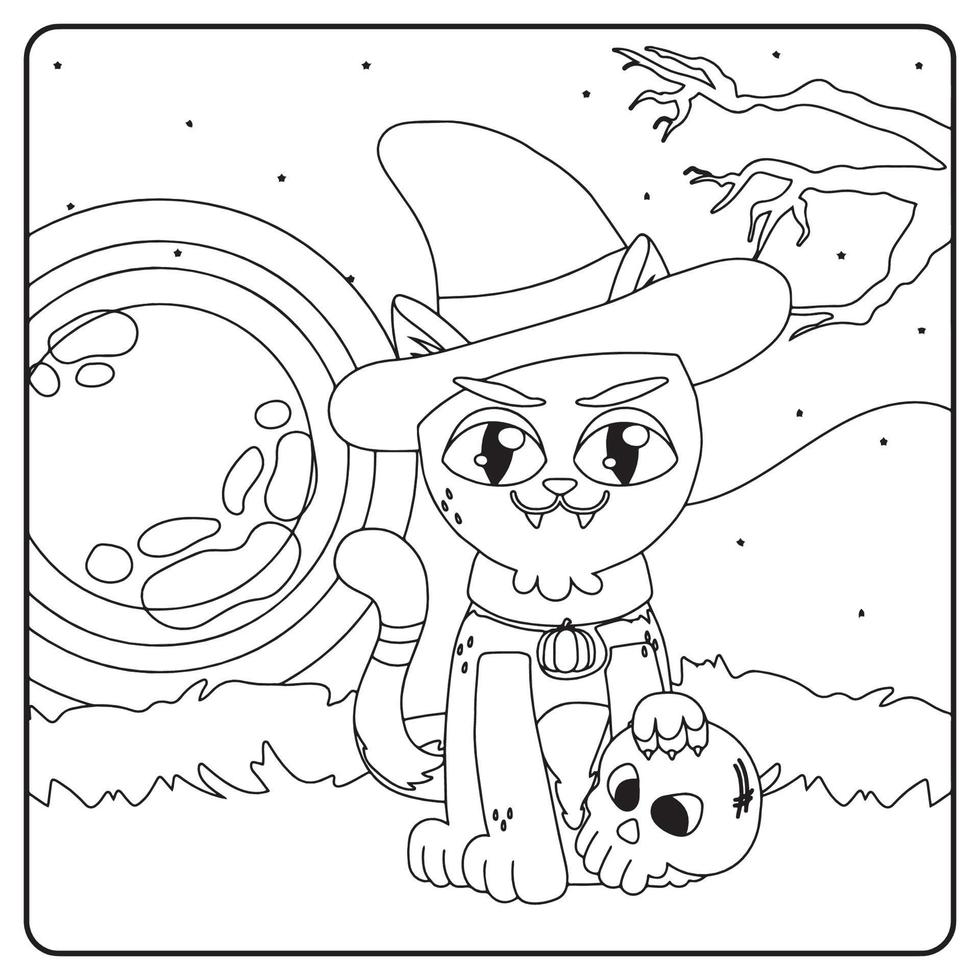 desenhos para colorir de gato de halloween para crianças vetor