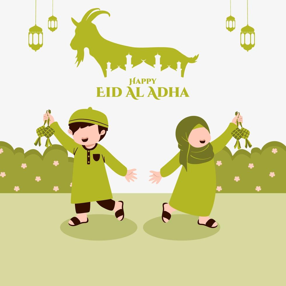 e feliz eid mubarak criança muçulmana vetor