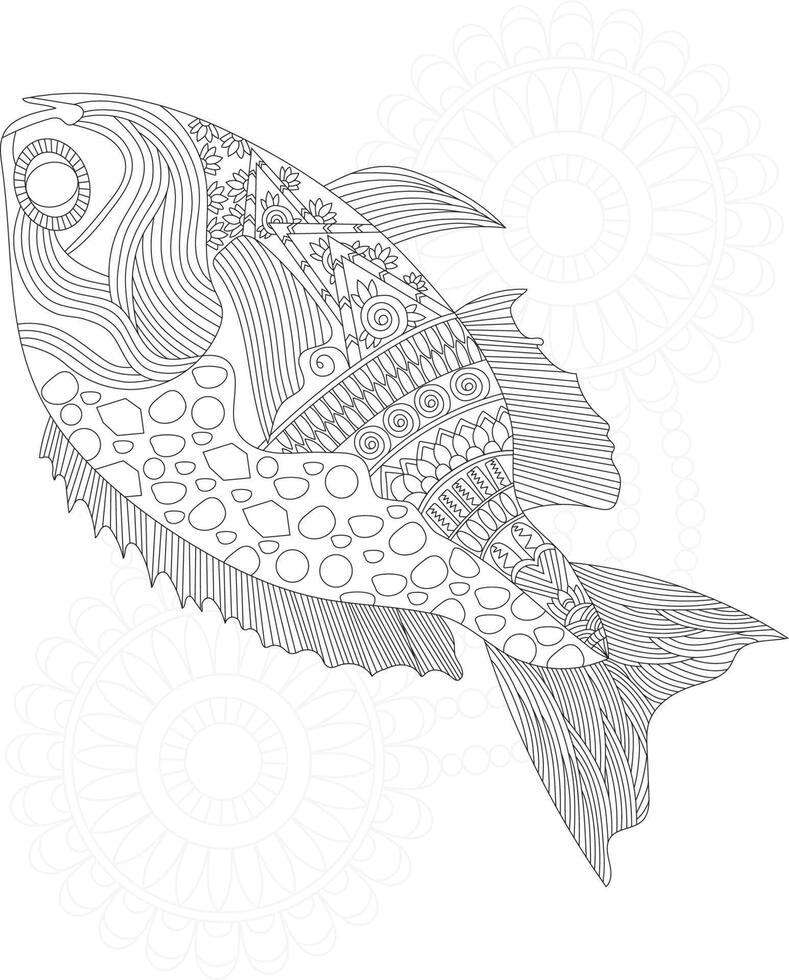 mandala de peixe para colorir para crianças vetor