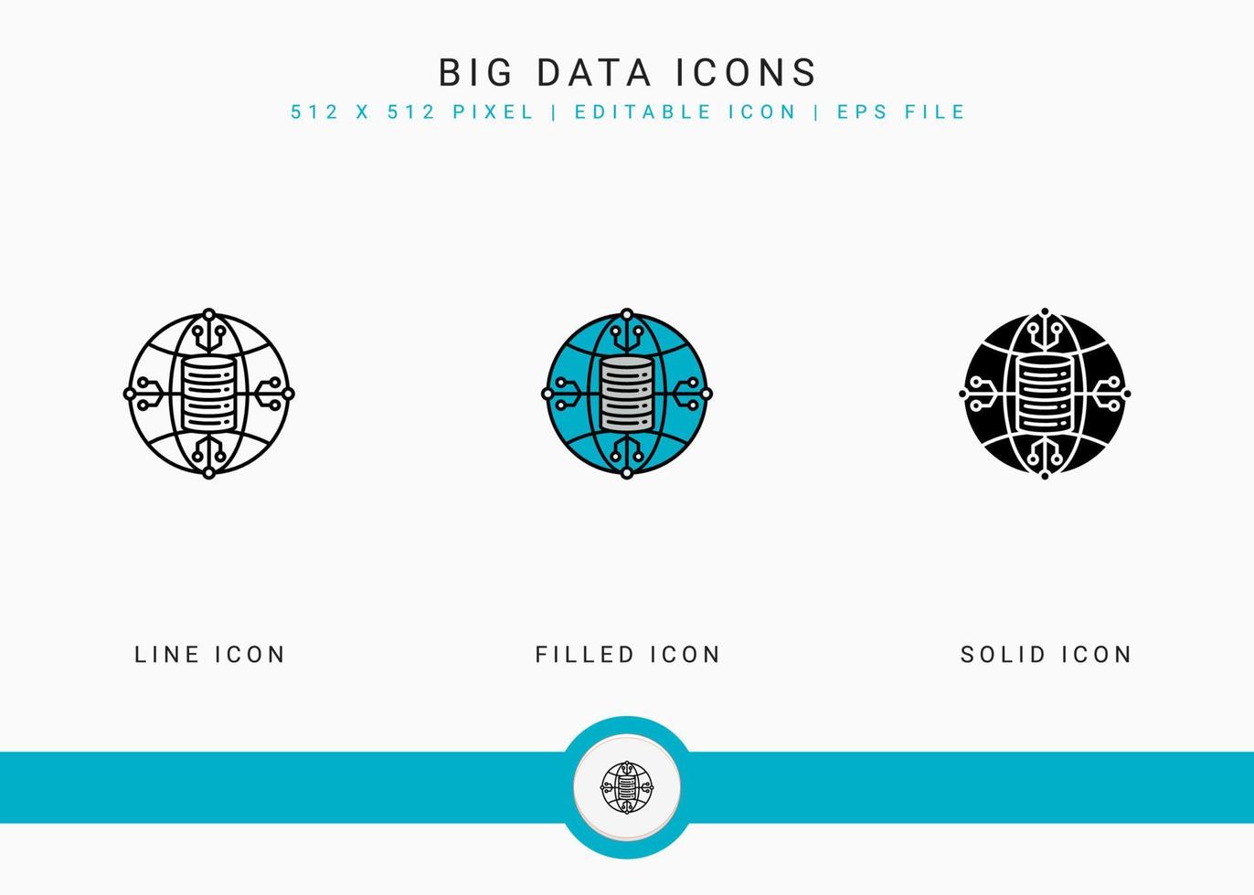 ícones de big data definir ilustração vetorial com estilo de linha de ícone sólido. conceito de banco de dados em nuvem. ícone de traçado editável em fundo isolado para web design, interface de usuário e aplicativo móvel vetor