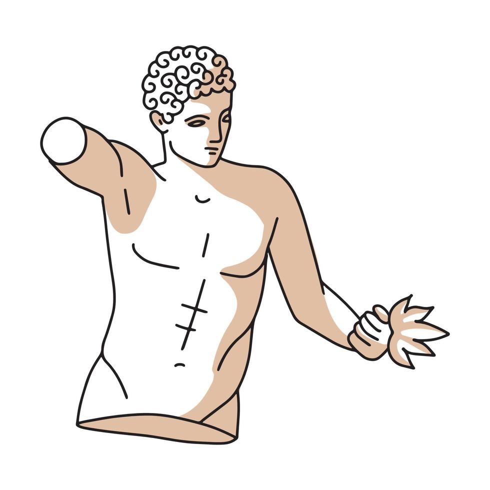 escultura antiga isolada. corpo masculino estátua grega antiga. torso masculino grego ícone linear, ilustração de esboço linear silhueta abs masculino. ilustração vetorial contemporânea para logotipo, etiqueta, impressão vetor