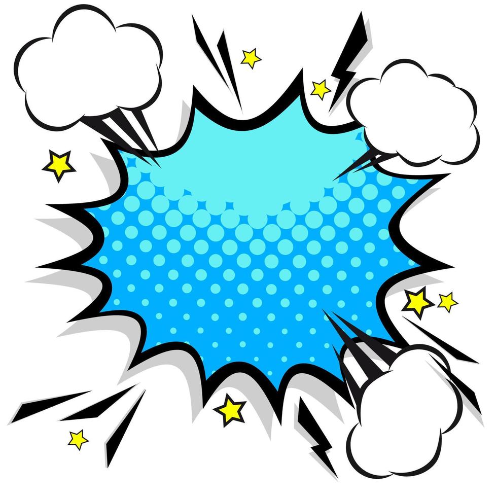 bolhas do discurso de design em quadrinhos retrô. explosão de flash com nuvens, relâmpagos, estrelas. elementos do vetor pop art.