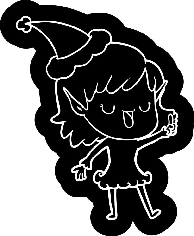 ícone dos desenhos animados de uma elfa usando chapéu de Papai Noel vetor