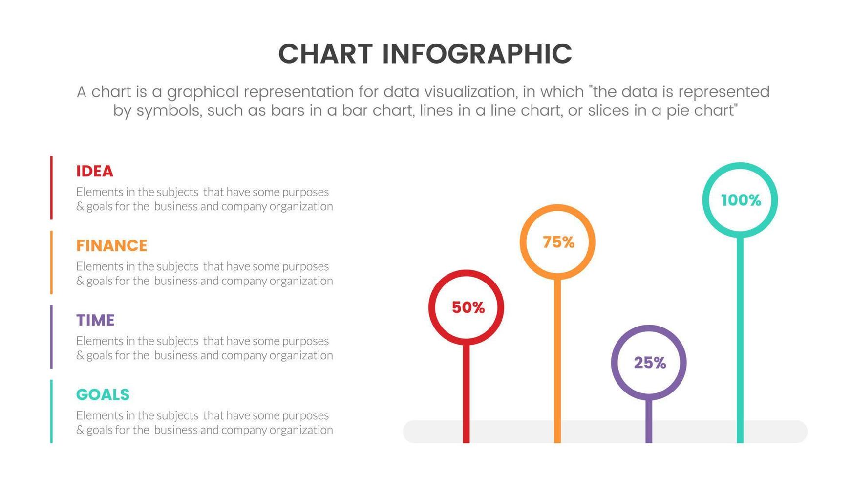 conceito de gráfico infográfico para apresentação de slides com lista de 4 pontos e forma de círculo para porcentagem ou porcentagem vetor