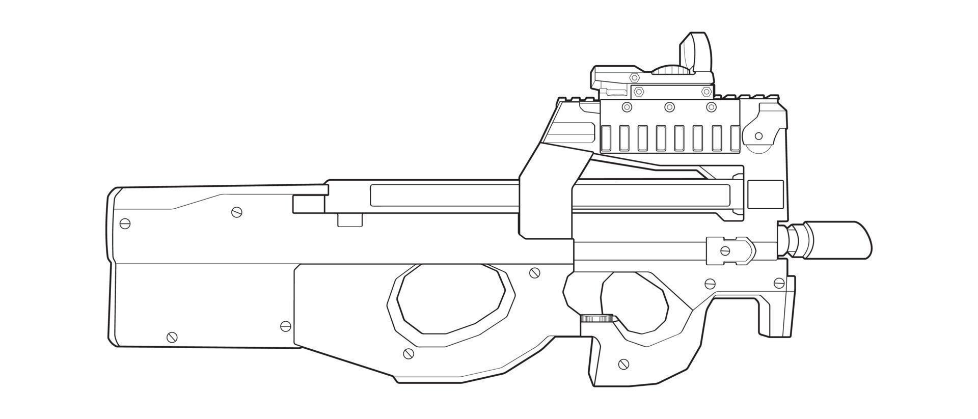 estilo de arte de linha de armas de fogo, arma de tiro, ilustração de arma, linha vetorial, ilustração de arma, arma moderna, conceito militar, arte de linha de pistola para treinamento vetor