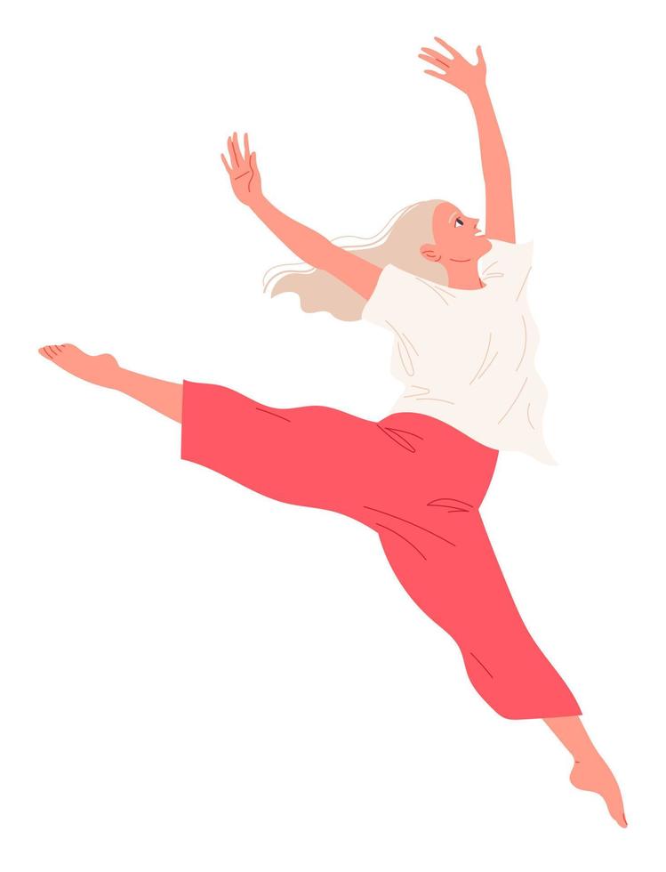 dançarina executa um salto com os braços levantados. vetor