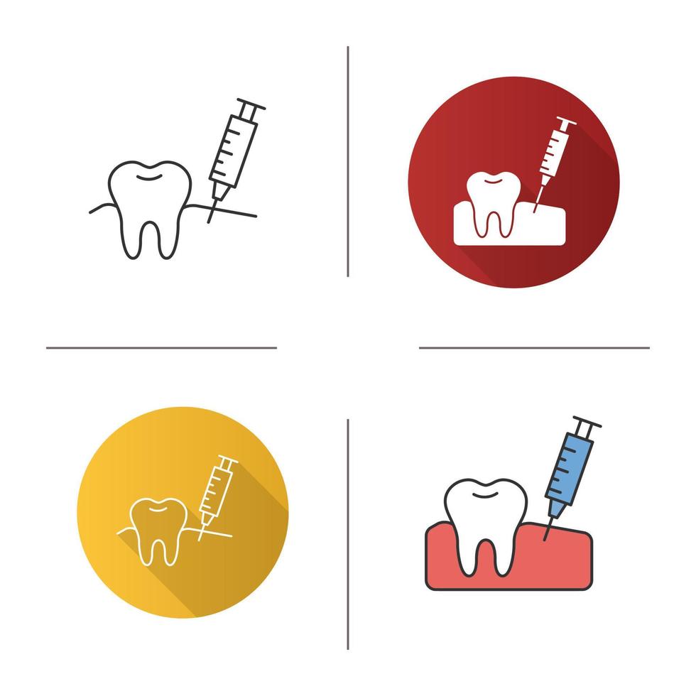 ícone de injeção de goma. anestesia odontológica. design plano, estilos lineares e de cores. ilustrações vetoriais isoladas vetor